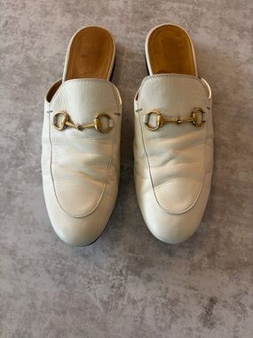 Gucci Off-White Leather Horsebit Slip-On Mules
